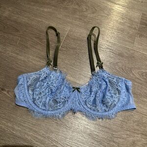 Blue lace bralette with green straps #lingerie